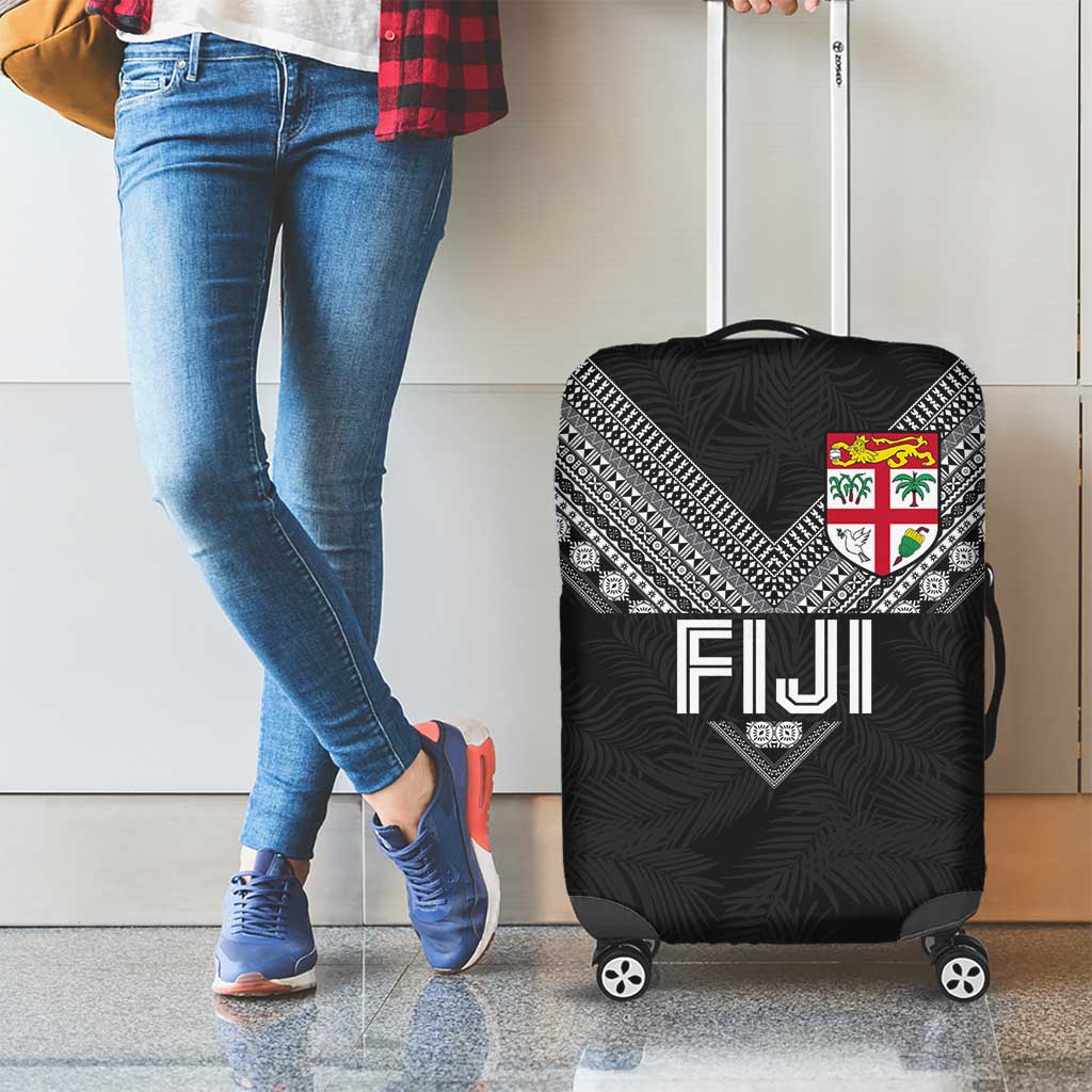 Rugby Fiji Luggage Cover Fijian Masi Tribal Sporty Style Black Color - Polynesian Pride