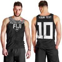 Custom Rugby Fiji Men Tank Top Fijian Masi Tribal Sporty Style Black Color - Polynesian Pride