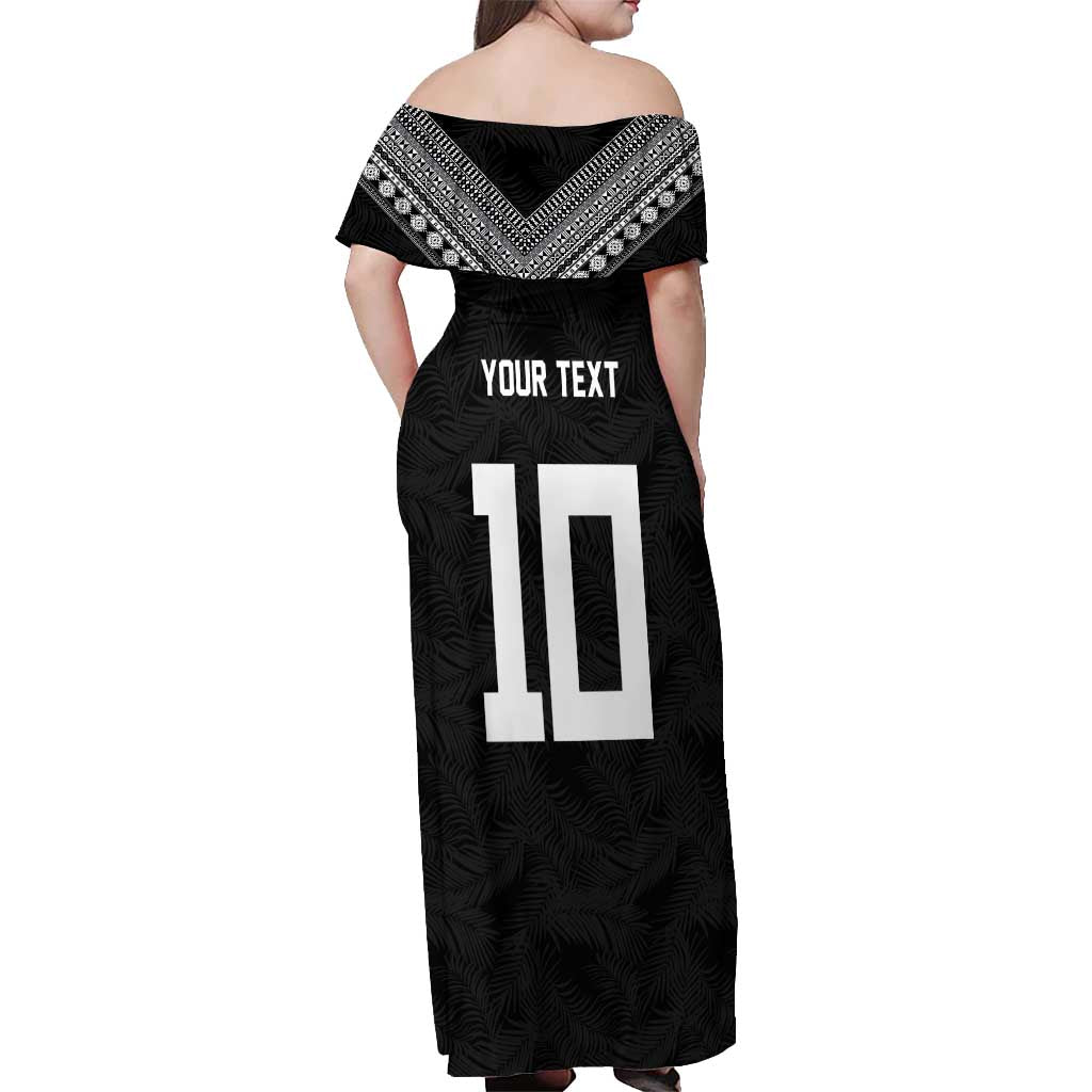 Custom Rugby Fiji Off Shoulder Maxi Dress Fijian Masi Tribal Sporty Style Black Color - Polynesian Pride