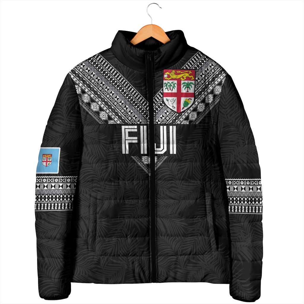 Custom Rugby Fiji Padded Jacket Fijian Masi Tribal Sporty Style Black Color - Polynesian Pride