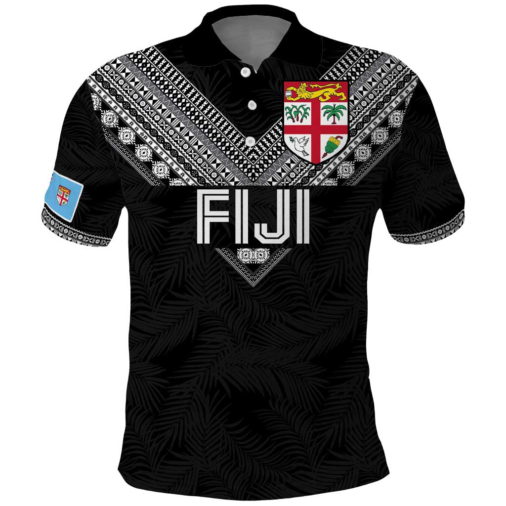 Custom Rugby Fiji Polo Shirt Fijian Masi Tribal Sporty Style Black Color - Polynesian Pride