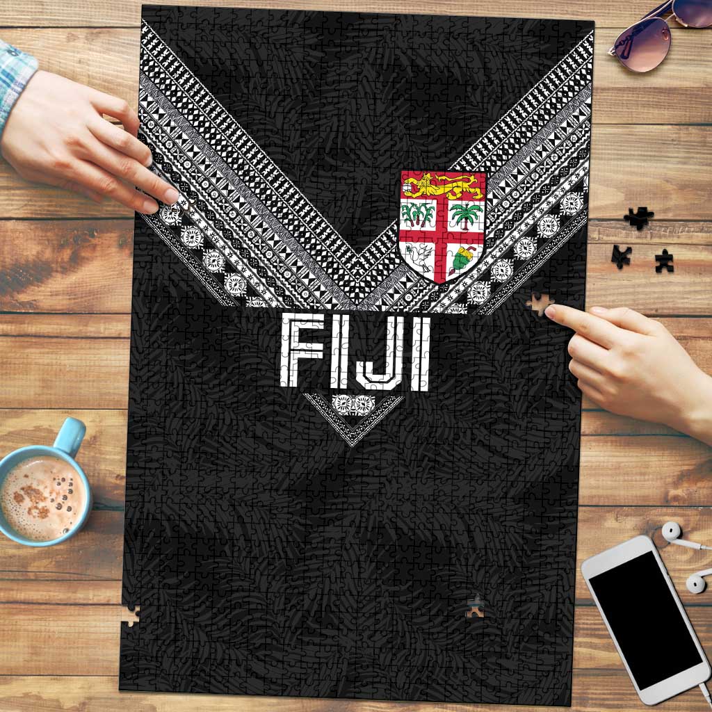 Rugby Fiji Puzzle Fijian Masi Tribal Sporty Style Black Color - Polynesian Pride