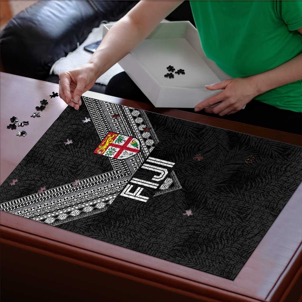 Rugby Fiji Puzzle Fijian Masi Tribal Sporty Style Black Color - Polynesian Pride