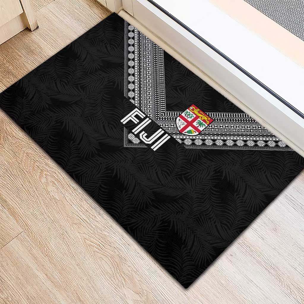 Rugby Fiji Rubber Doormat Fijian Masi Tribal Sporty Style Black Color - Polynesian Pride
