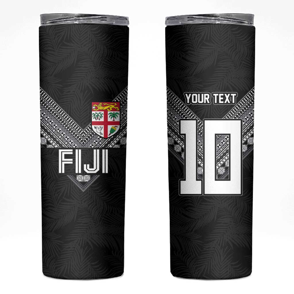 Custom Rugby Fiji Skinny Tumbler Fijian Masi Tribal Sporty Style Black Color - Polynesian Pride