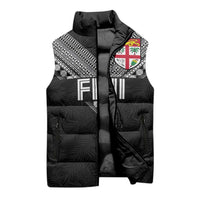Custom Rugby Fiji Sleeveless Puffer Jacket Fijian Masi Tribal Sporty Style Black Color - Polynesian Pride