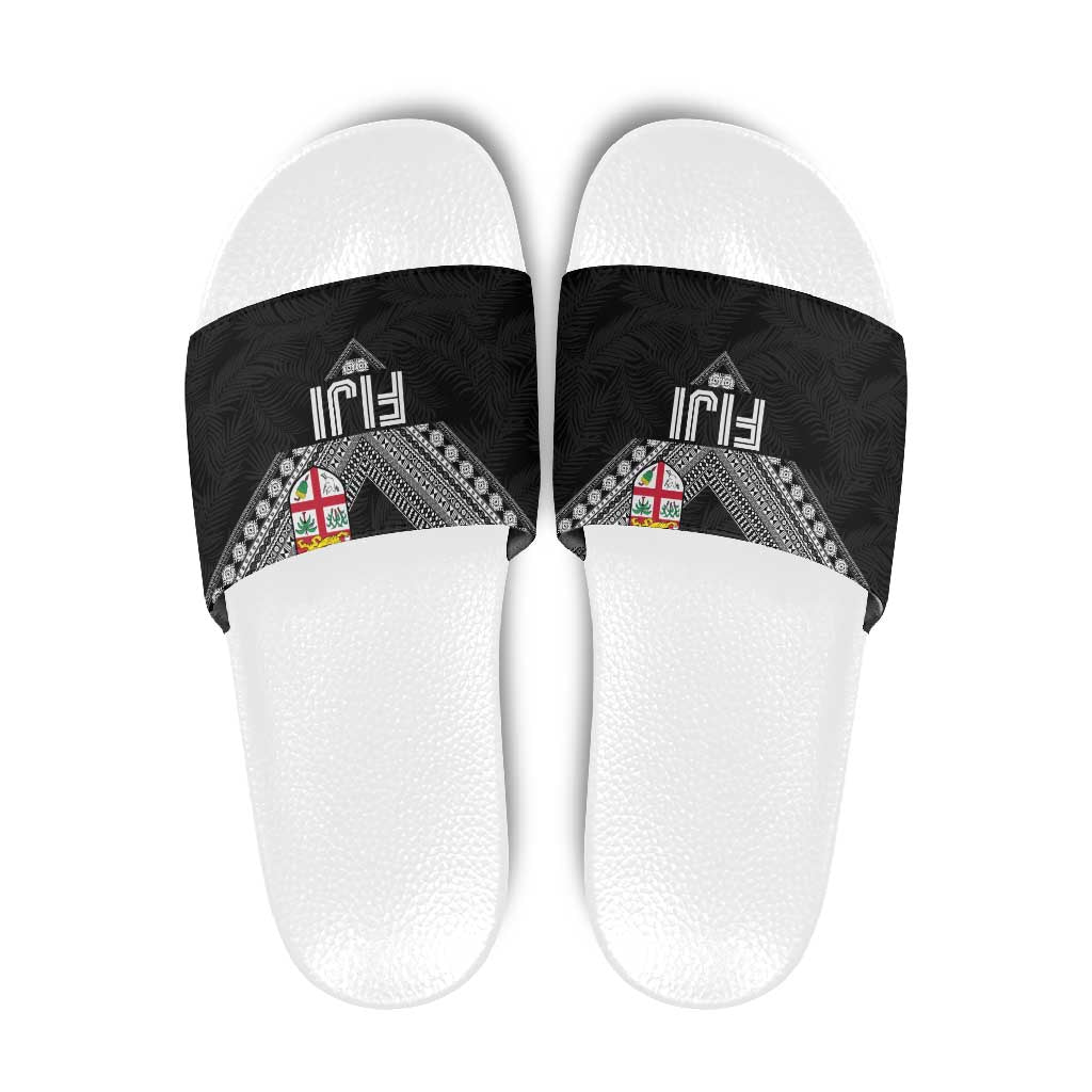 Rugby Fiji Slide Sandals Fijian Masi Tribal Sporty Style Black Color - Polynesian Pride
