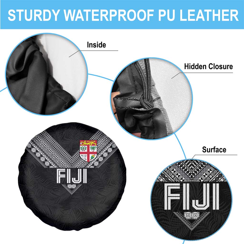 Rugby Fiji Spare Tire Cover Fijian Masi Tribal Sporty Style Black Color - Polynesian Pride