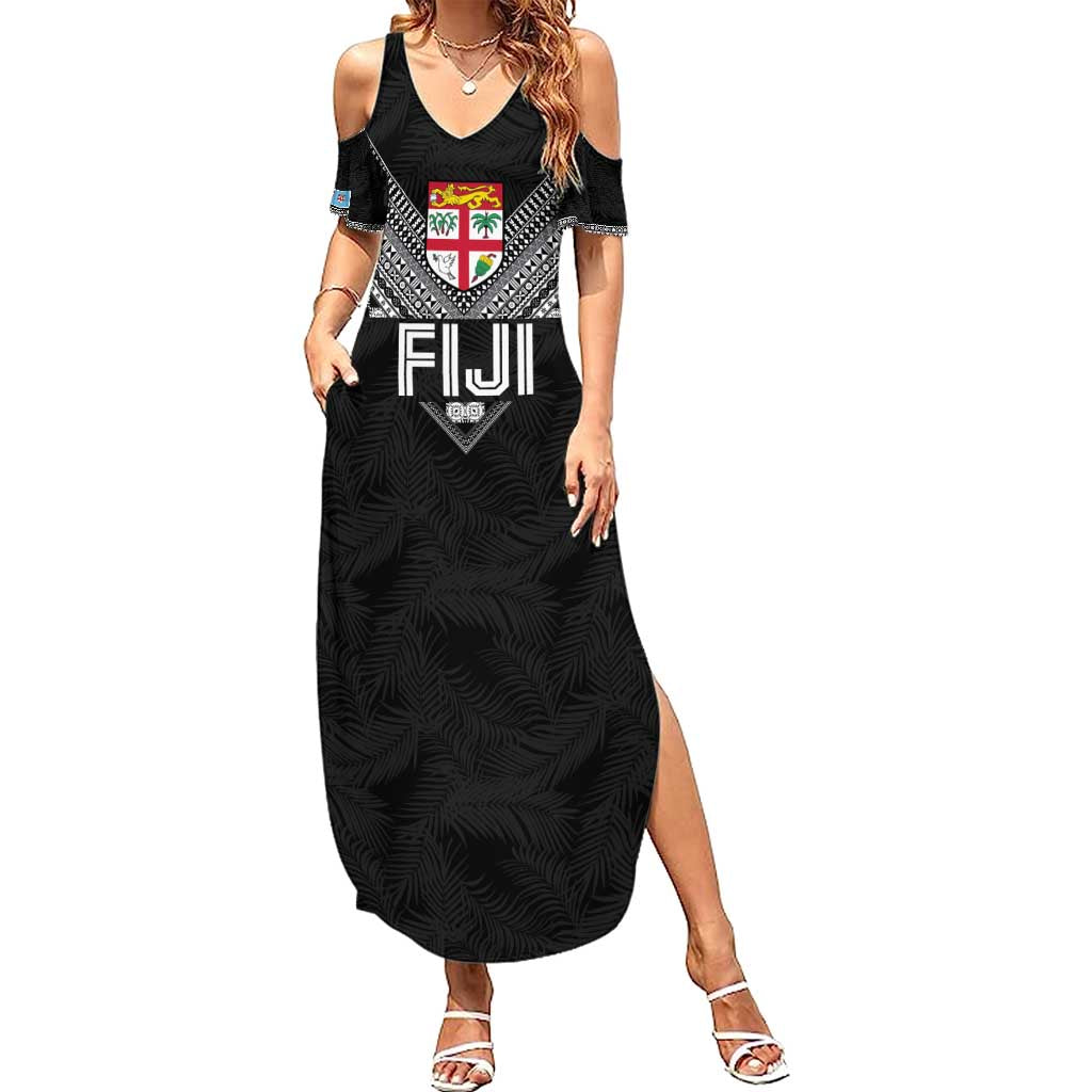 Custom Rugby Fiji Summer Maxi Dress Fijian Masi Tribal Sporty Style Black Color - Polynesian Pride
