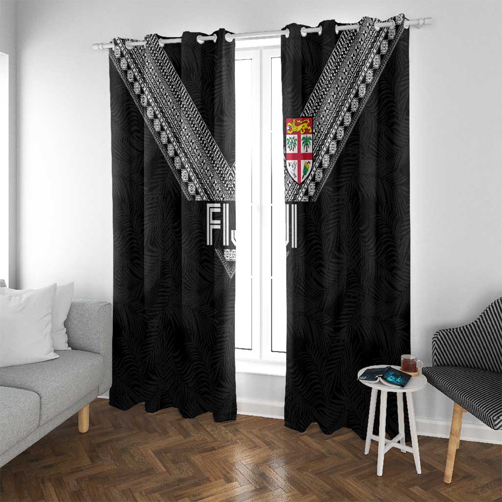 Rugby Fiji Window Curtain Fijian Masi Tribal Sporty Style Black Color - Polynesian Pride