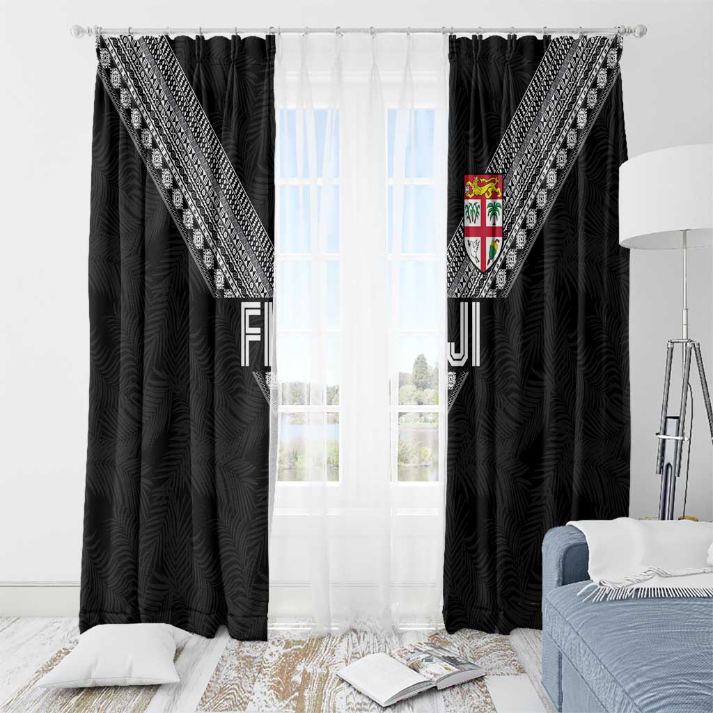 Rugby Fiji Window Curtain Fijian Masi Tribal Sporty Style Black Color - Polynesian Pride