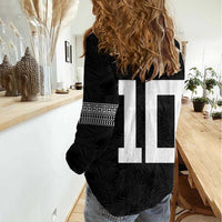 Custom Rugby Fiji Women Casual Shirt Fijian Masi Tribal Sporty Style Black Color - Polynesian Pride