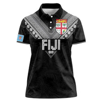 Custom Rugby Fiji Women Polo Shirt Fijian Masi Tribal Sporty Style Black Color - Polynesian Pride