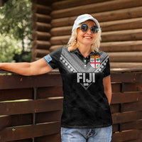 Custom Rugby Fiji Women Polo Shirt Fijian Masi Tribal Sporty Style Black Color - Polynesian Pride