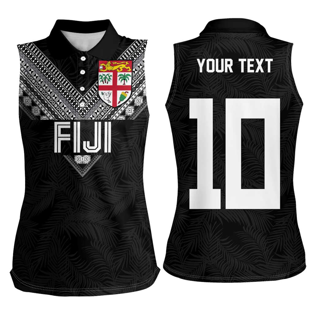 Custom Rugby Fiji Women Sleeveless Polo Shirt Fijian Masi Tribal Sporty Style Black Color - Polynesian Pride