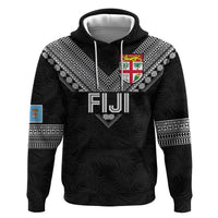 Custom Rugby Fiji Zip Hoodie Fijian Masi Tribal Sporty Style Black Color - Polynesian Pride