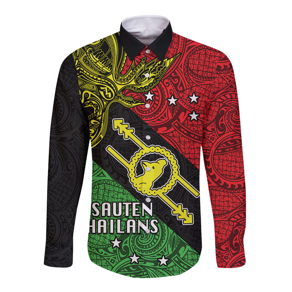 Papua New Guinea Southern Highlands Province Long Sleeve Button Shirt PNG Birds Of Paradise Polynesian Arty Style LT03 Unisex Black - Polynesian Pride