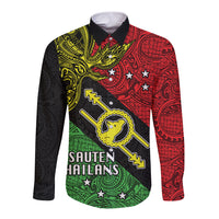 Papua New Guinea Southern Highlands Province Long Sleeve Button Shirt PNG Birds Of Paradise Polynesian Arty Style LT03 Unisex Black - Polynesian Pride