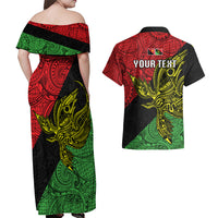 Personalised Papua New Guinea Southern Highlands Province Couples Matching Off Shoulder Maxi Dress and Hawaiian Shirt PNG Birds Of Paradise Polynesian Arty Style LT03 - Polynesian Pride