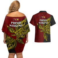 Papua New Guinea Western Province Couples Matching Off Shoulder Short Dress and Hawaiian Shirt PNG Birds Of Paradise Polynesian Arty Style LT03 - Polynesian Pride