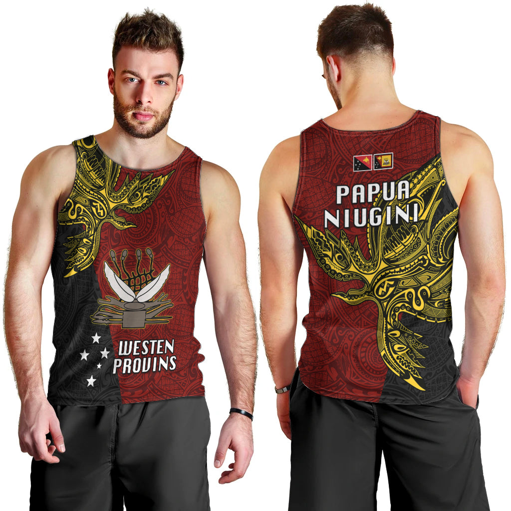 Papua New Guinea Western Province Men Tank Top PNG Birds Of Paradise Polynesian Arty Style LT03 - Polynesian Pride