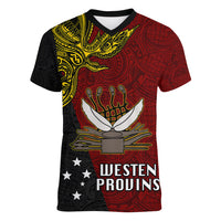 Papua New Guinea Western Province Women V Neck T Shirt PNG Birds Of Paradise Polynesian Arty Style LT03 Female Red - Polynesian Pride