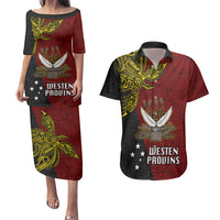Personalised Papua New Guinea Western Province Couples Matching Puletasi Dress and Hawaiian Shirt PNG Birds Of Paradise Polynesian Arty Style LT03 Red - Polynesian Pride