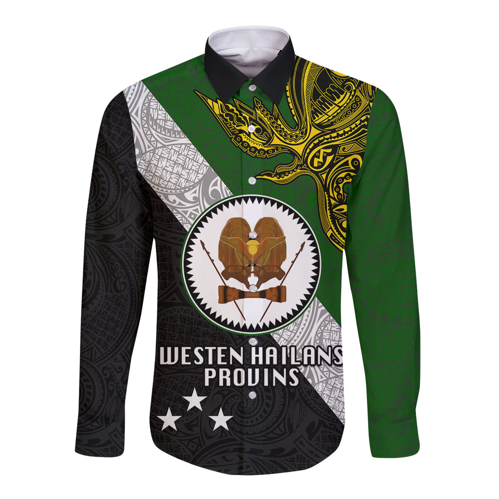 Personalised Papua New Guinea Western Highlands Province Long Sleeve Button Shirt PNG Birds Of Paradise Polynesian Arty Style LT03 Unisex Green - Polynesian Pride
