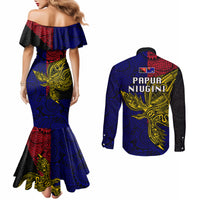 Papua New Guinea West New Britain Province Couples Matching Mermaid Dress and Long Sleeve Button Shirts PNG Birds Of Paradise Polynesian Arty Style LT03 - Polynesian Pride