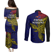 Papua New Guinea West New Britain Province Couples Matching Puletasi Dress and Long Sleeve Button Shirts PNG Birds Of Paradise Polynesian Arty Style LT03 - Polynesian Pride