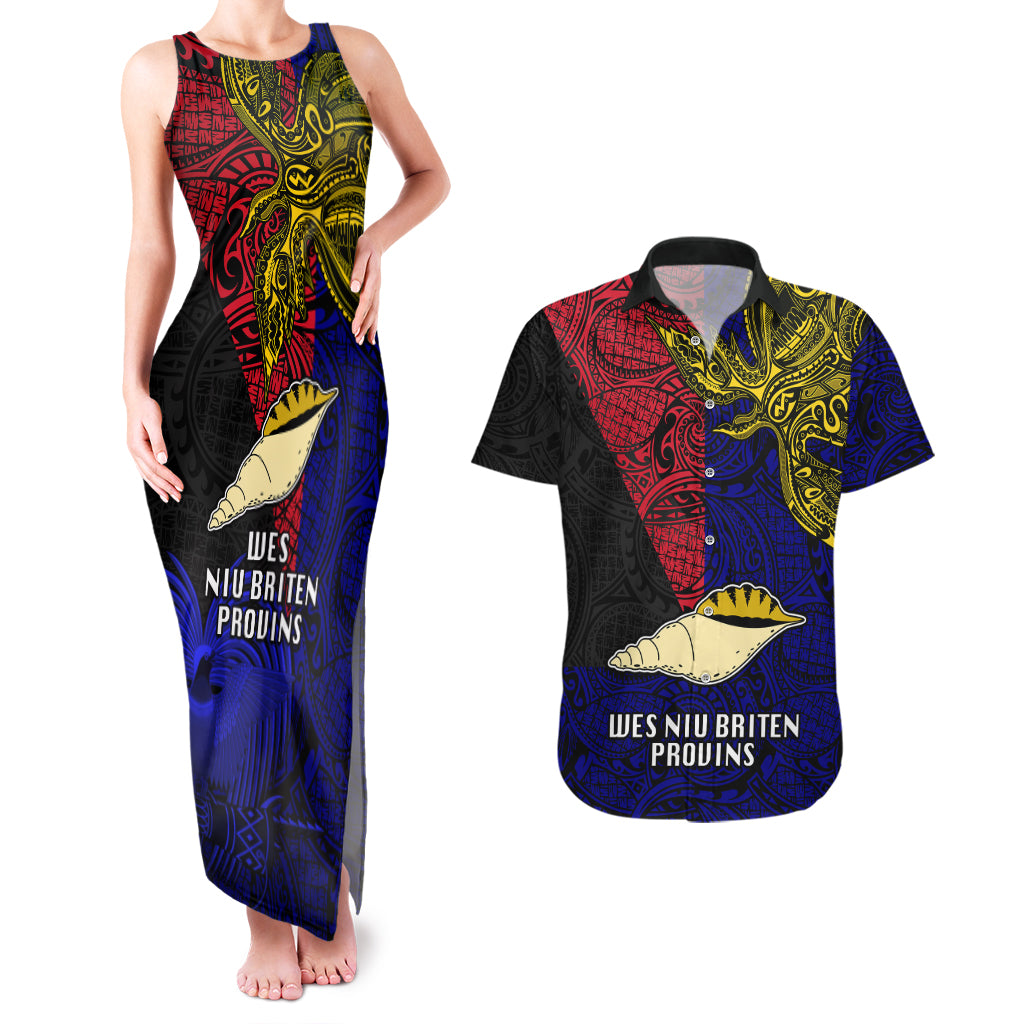 Papua New Guinea West New Britain Province Couples Matching Tank Maxi Dress and Hawaiian Shirt PNG Birds Of Paradise Polynesian Arty Style LT03 Blue - Polynesian Pride