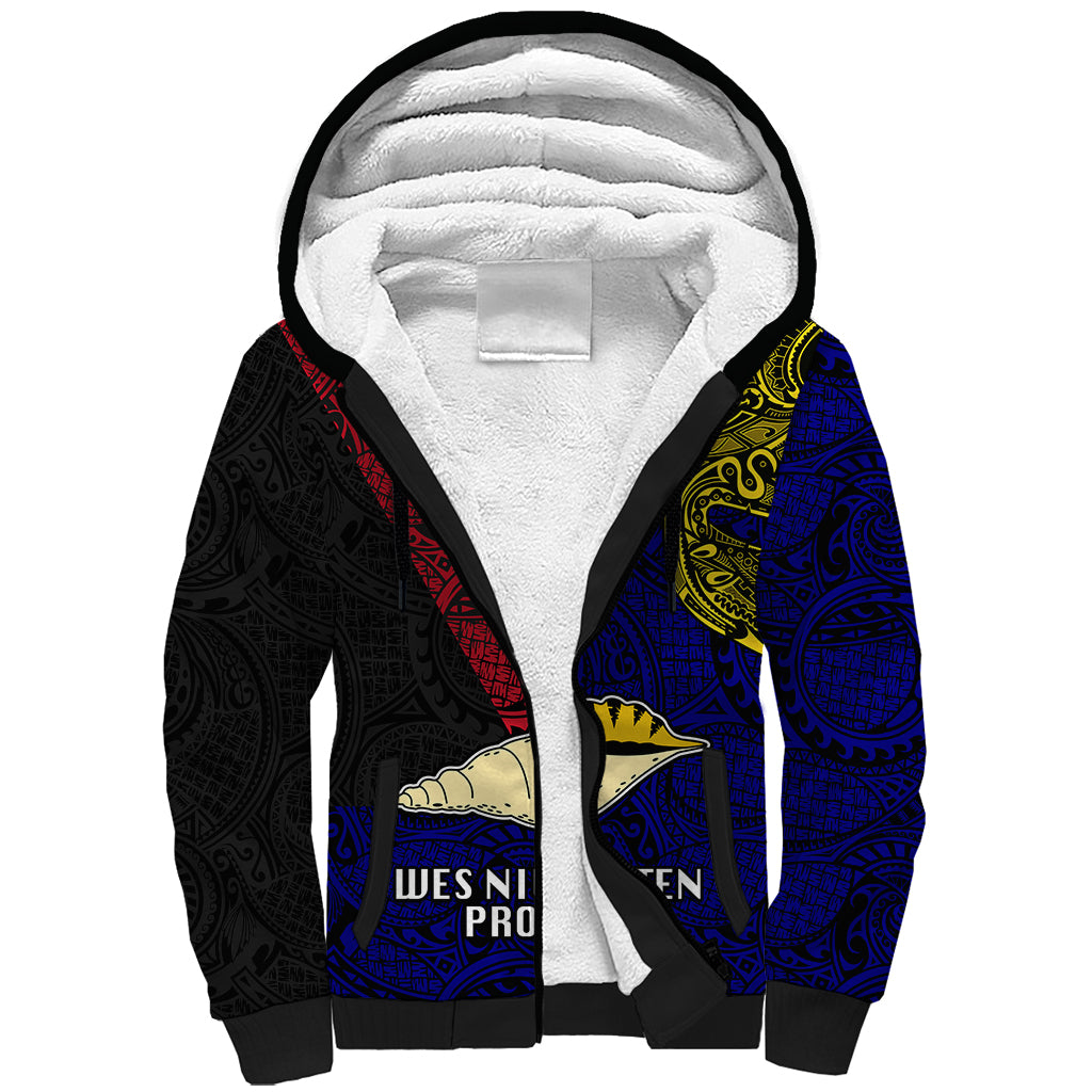 Papua New Guinea West New Britain Province Sherpa Hoodie PNG Birds Of Paradise Polynesian Arty Style LT03 Unisex Blue - Polynesian Pride