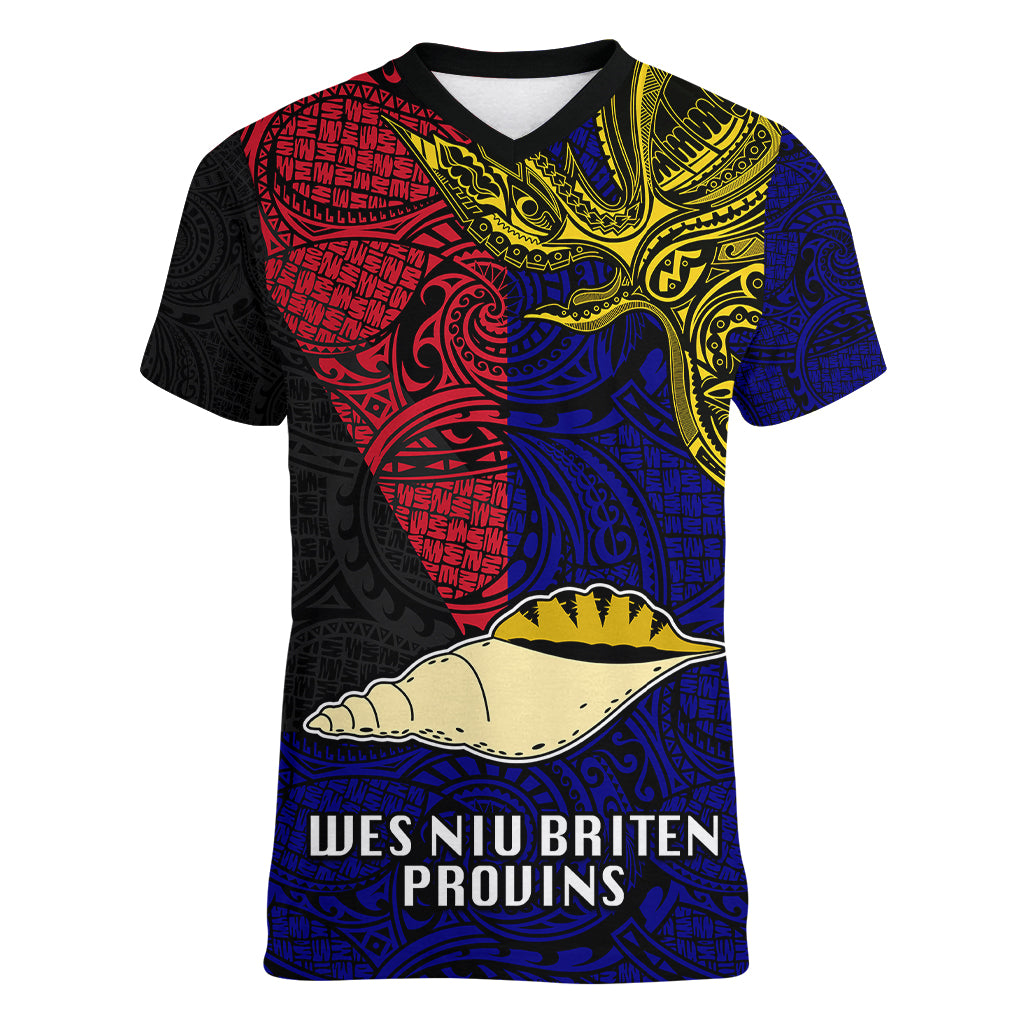 Papua New Guinea West New Britain Province Women V Neck T Shirt PNG Birds Of Paradise Polynesian Arty Style LT03 Female Blue - Polynesian Pride