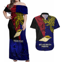 Personalised Papua New Guinea West New Britain Province Couples Matching Off Shoulder Maxi Dress and Hawaiian Shirt PNG Birds Of Paradise Polynesian Arty Style LT03 Blue - Polynesian Pride