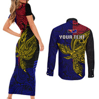 Personalised Papua New Guinea West New Britain Province Couples Matching Short Sleeve Bodycon Dress and Long Sleeve Button Shirts PNG Birds Of Paradise Polynesian Arty Style LT03 - Polynesian Pride