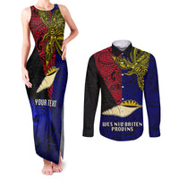 Personalised Papua New Guinea West New Britain Province Couples Matching Tank Maxi Dress and Long Sleeve Button Shirts PNG Birds Of Paradise Polynesian Arty Style LT03 Blue - Polynesian Pride