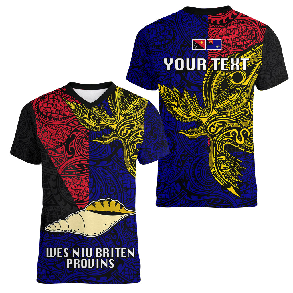 Personalised Papua New Guinea West New Britain Province Women V Neck T Shirt PNG Birds Of Paradise Polynesian Arty Style LT03 - Polynesian Pride