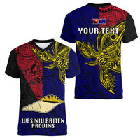 Personalised Papua New Guinea West New Britain Province Women V Neck T Shirt PNG Birds Of Paradise Polynesian Arty Style LT03 - Polynesian Pride