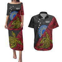 Papua New Guinea Sandaun Province Couples Matching Puletasi Dress and Hawaiian Shirt PNG Birds Of Paradise Polynesian Arty Style LT03 Red - Polynesian Pride