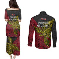 Papua New Guinea Sandaun Province Couples Matching Puletasi Dress and Long Sleeve Button Shirts PNG Birds Of Paradise Polynesian Arty Style LT03 - Polynesian Pride