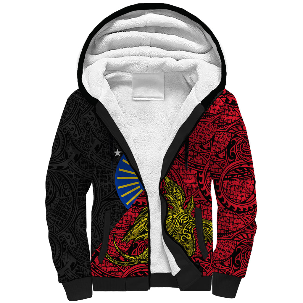 Papua New Guinea Sandaun Province Sherpa Hoodie PNG Birds Of Paradise Polynesian Arty Style LT03 Unisex Red - Polynesian Pride