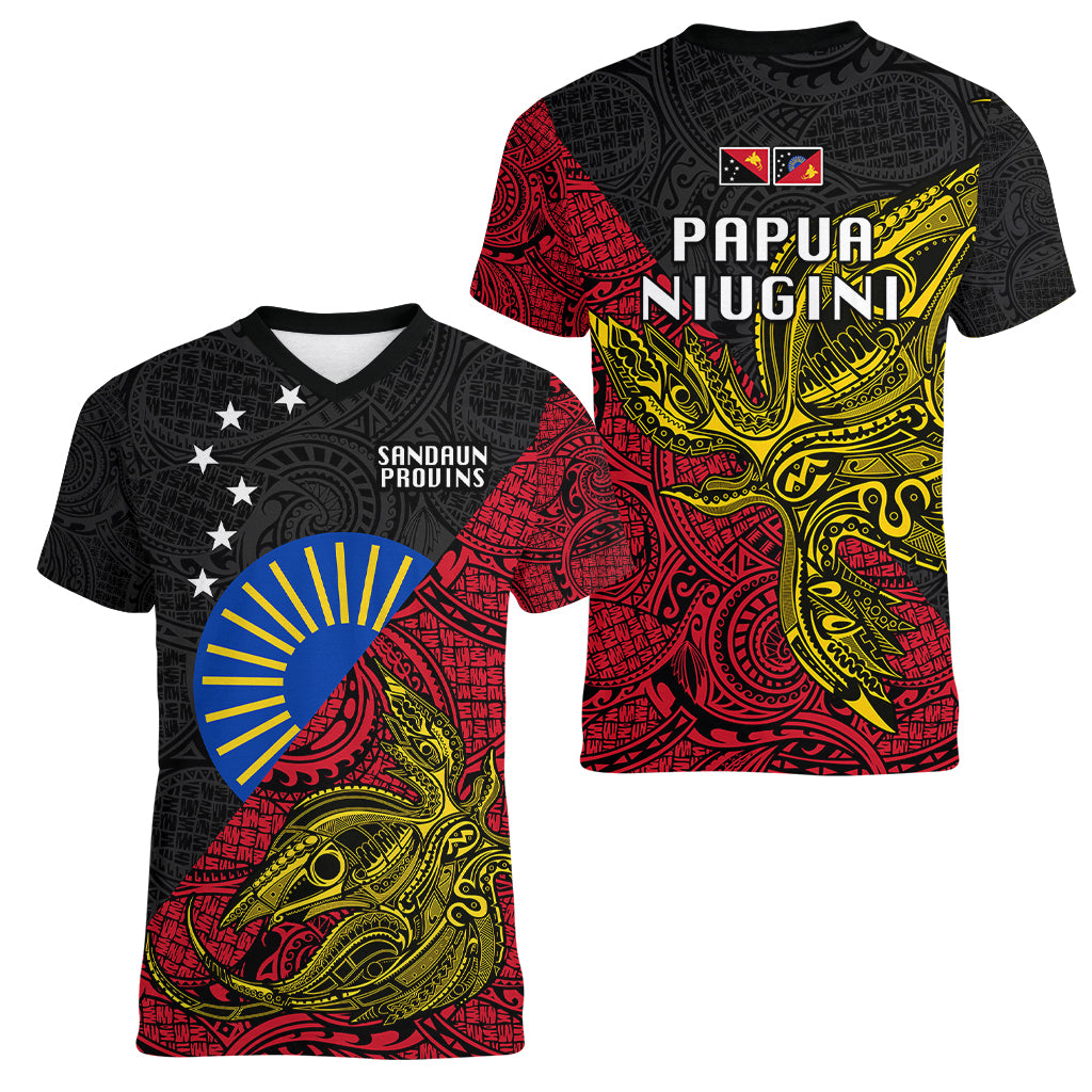 Papua New Guinea Sandaun Province Women V Neck T Shirt PNG Birds Of Paradise Polynesian Arty Style LT03 - Polynesian Pride