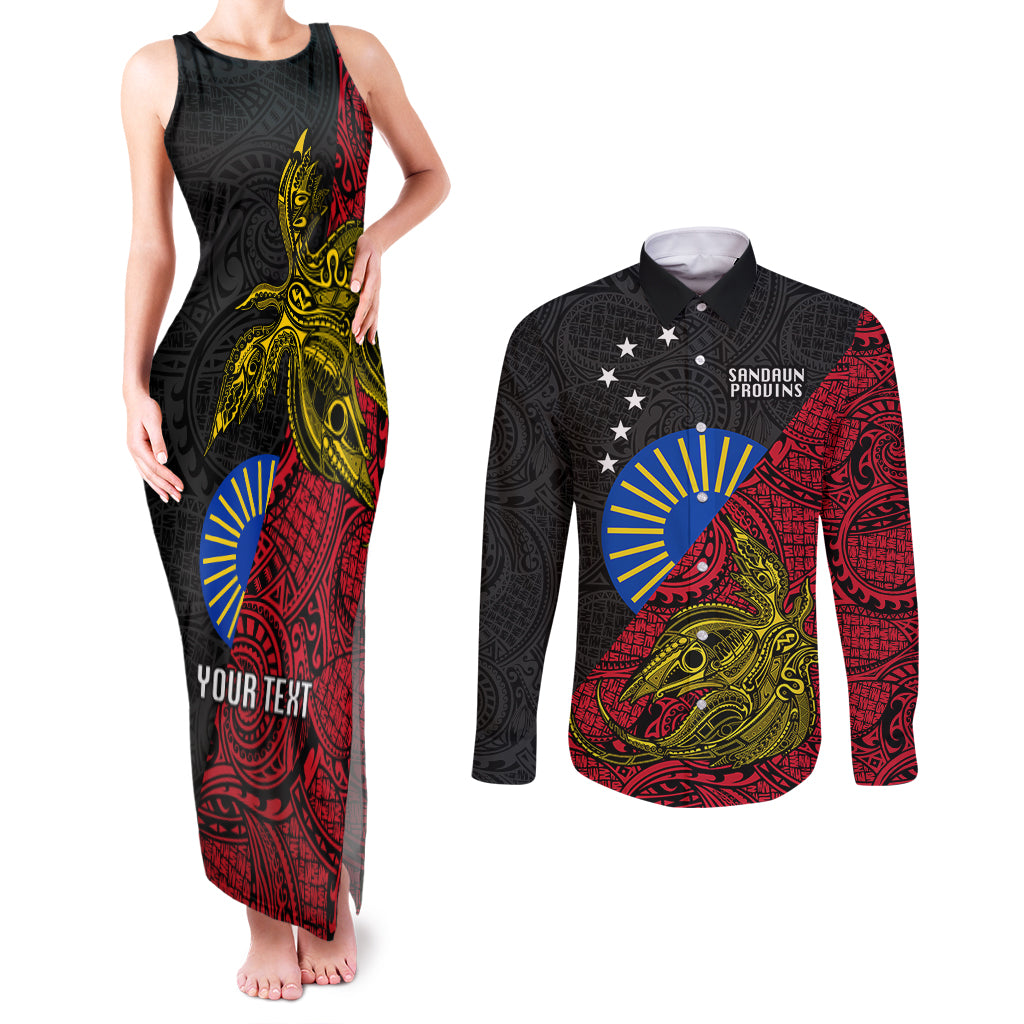Personalised Papua New Guinea Sandaun Province Couples Matching Tank Maxi Dress and Long Sleeve Button Shirts PNG Birds Of Paradise Polynesian Arty Style LT03 Red - Polynesian Pride