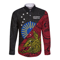 Personalised Papua New Guinea Sandaun Province Long Sleeve Button Shirt PNG Birds Of Paradise Polynesian Arty Style LT03 Unisex Red - Polynesian Pride