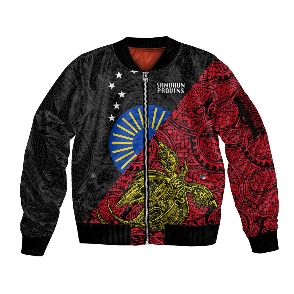 Personalised Papua New Guinea Sandaun Province Sleeve Zip Bomber Jacket PNG Birds Of Paradise Polynesian Arty Style LT03 Unisex Red - Polynesian Pride