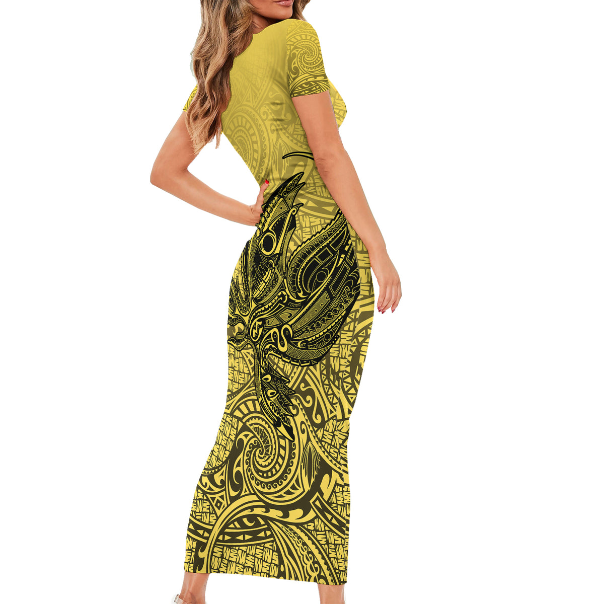 Papua New Guinea National Capital District Short Sleeve Bodycon Dress PNG Birds Of Paradise Polynesian Arty Style LT03 - Polynesian Pride
