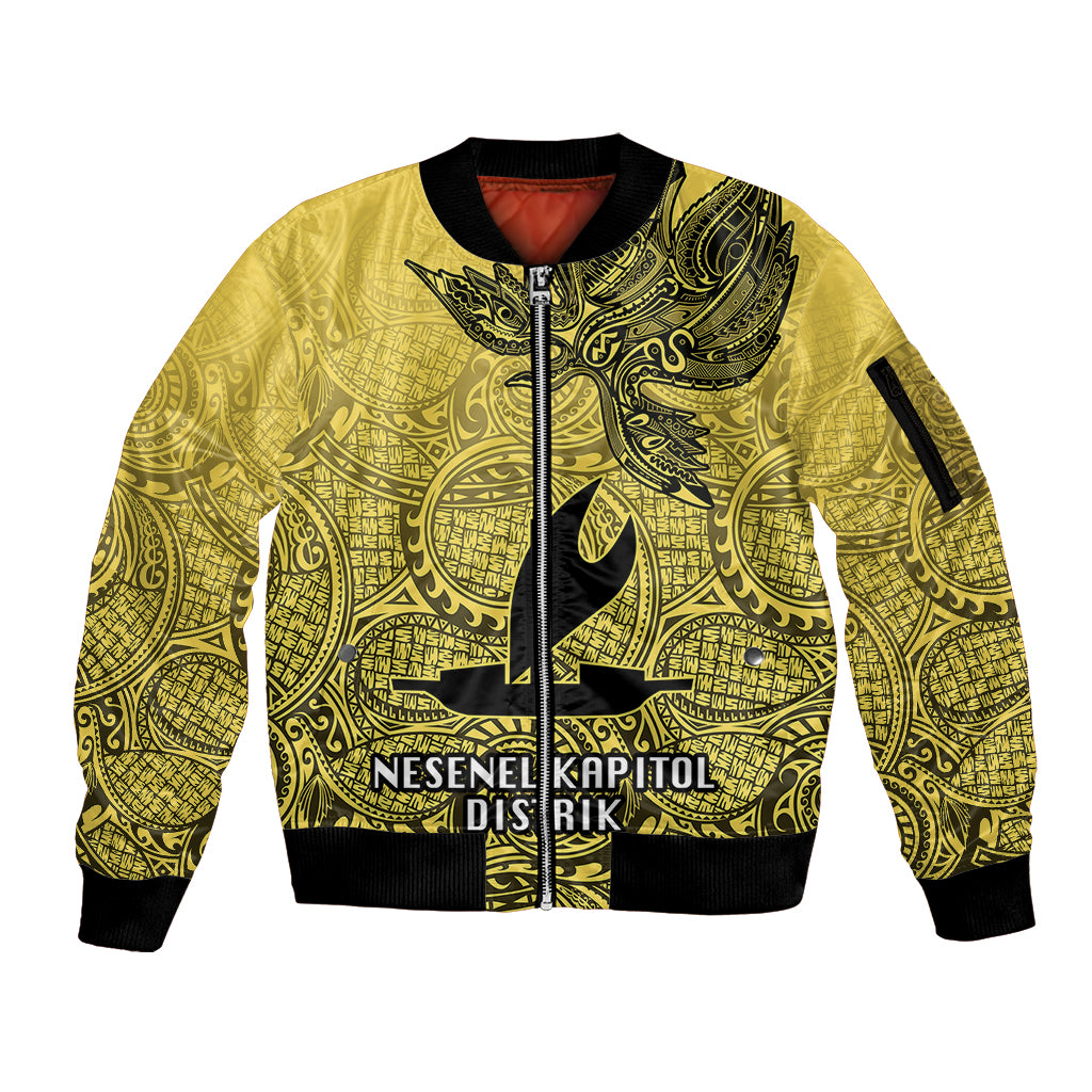 Papua New Guinea National Capital District Sleeve Zip Bomber Jacket PNG Birds Of Paradise Polynesian Arty Style LT03 Unisex Yellow - Polynesian Pride