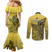 Personalised Papua New Guinea National Capital District Couples Matching Mermaid Dress and Long Sleeve Button Shirts PNG Birds Of Paradise Polynesian Arty Style LT03 - Polynesian Pride