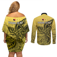 Personalised Papua New Guinea National Capital District Couples Matching Off Shoulder Short Dress and Long Sleeve Button Shirts PNG Birds Of Paradise Polynesian Arty Style LT03 - Polynesian Pride