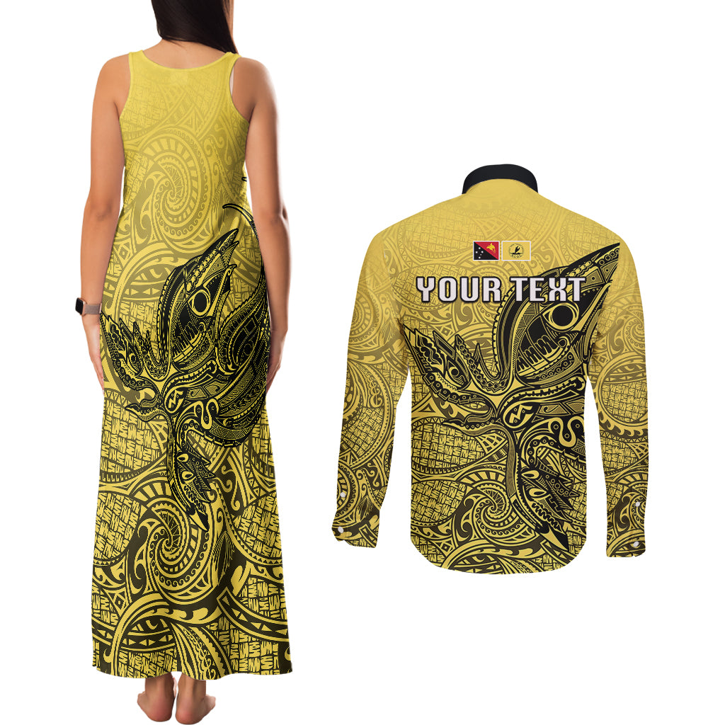 Personalised Papua New Guinea National Capital District Couples Matching Tank Maxi Dress and Long Sleeve Button Shirts PNG Birds Of Paradise Polynesian Arty Style LT03 - Polynesian Pride